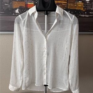 Express White Button Down Sheer Shirt with Subtle Patterns
